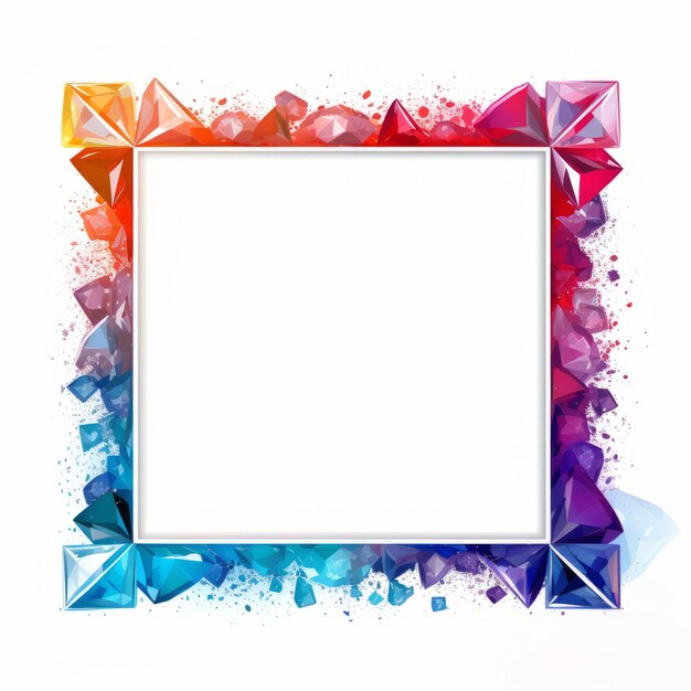 Photo a square frame with colorful crystals on a white background