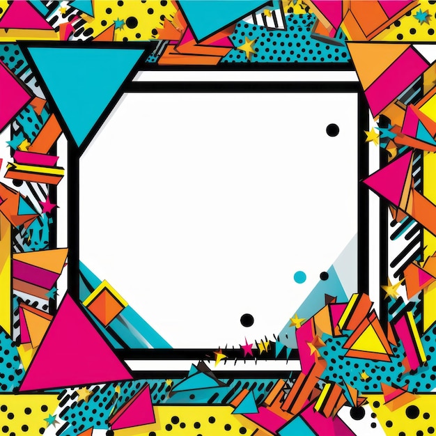 a square frame with colorful geometric shapes on it