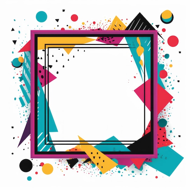 a square frame with colorful geometric shapes on a white background