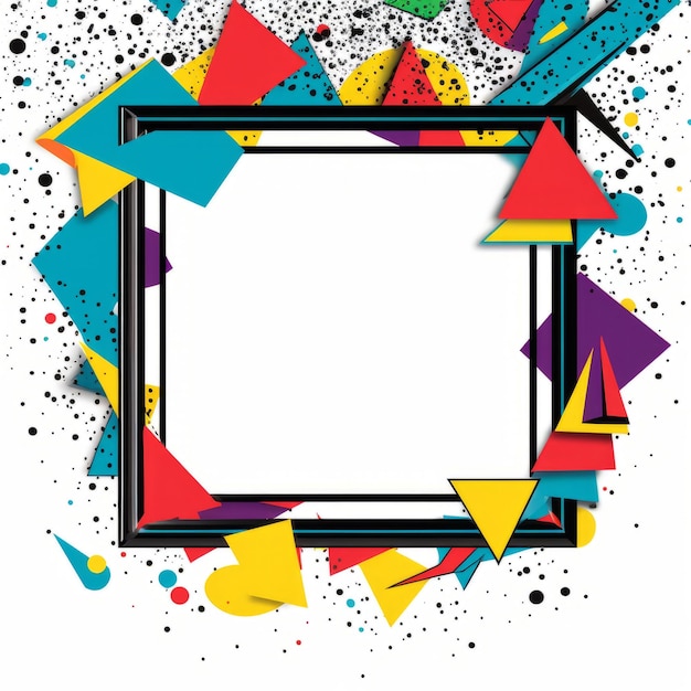 a square frame with colorful geometric shapes on a white background