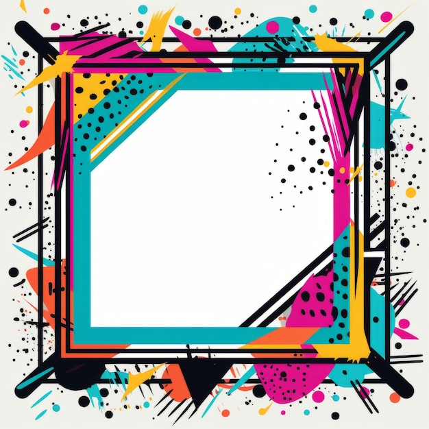 a square frame with colorful paint splatters on it