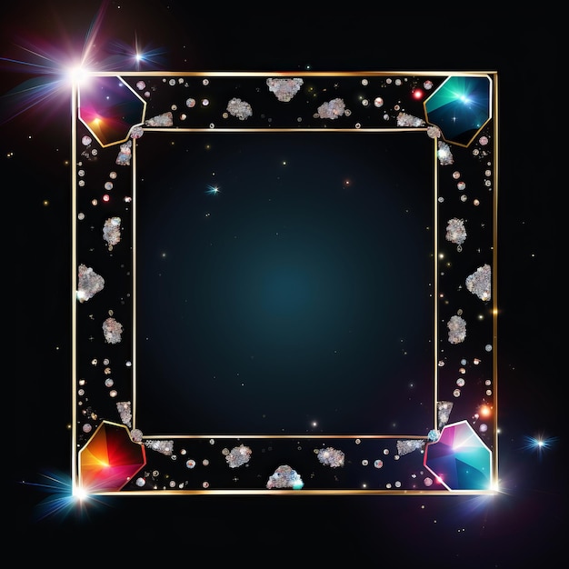 黒い背景のダイヤモンドと星を持つ正方形のフレーム