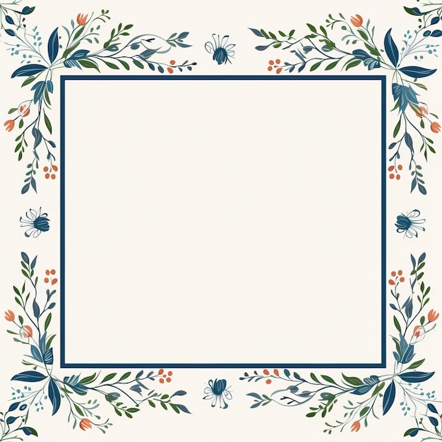 Photo a square frame with flowers and leaves on it