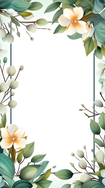 흰색 배경에 꽃과 잎이 있는 사각형 프레임 추상 자홍색 단풍 배경