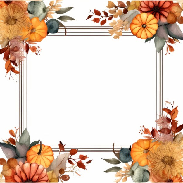 a square frame with flowers and pumpkins on it