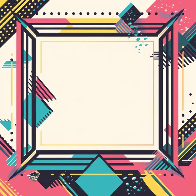 Photo a square frame with geometric shapes on a pink and blue background