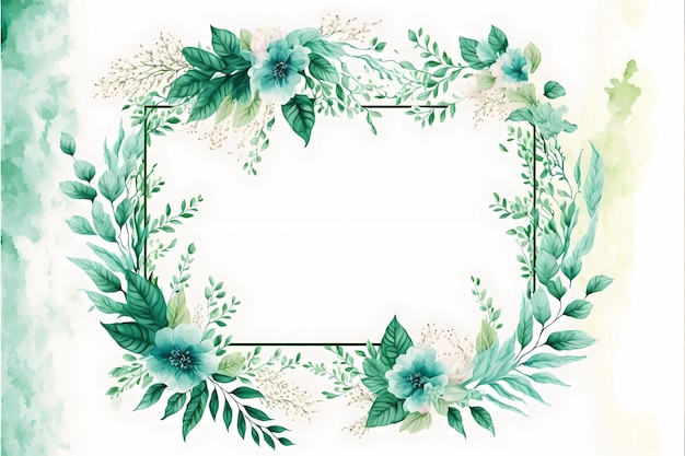 A square frame with green leaves and flowers.