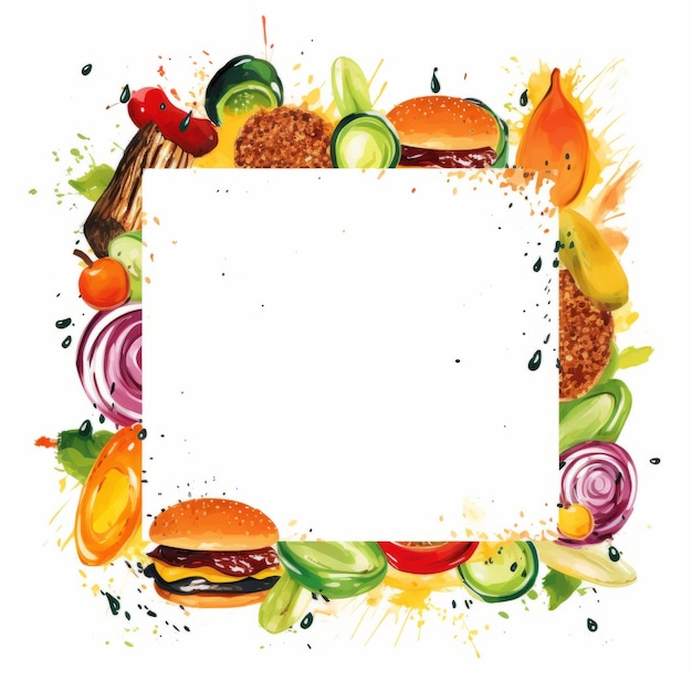 Photo a square frame with hamburger and vegetables on it