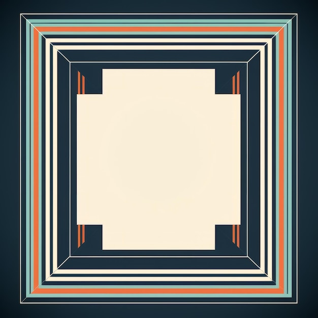 a square frame with an orange blue and white border