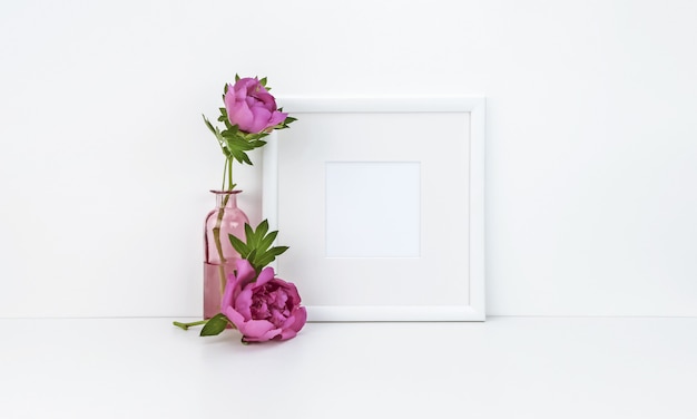 Square frame with peonies