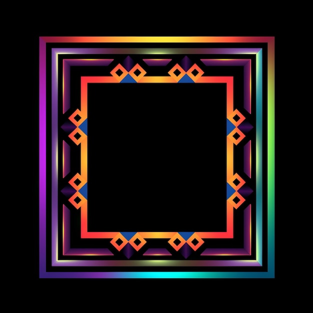 a square frame with a rainbow colored border on a black background