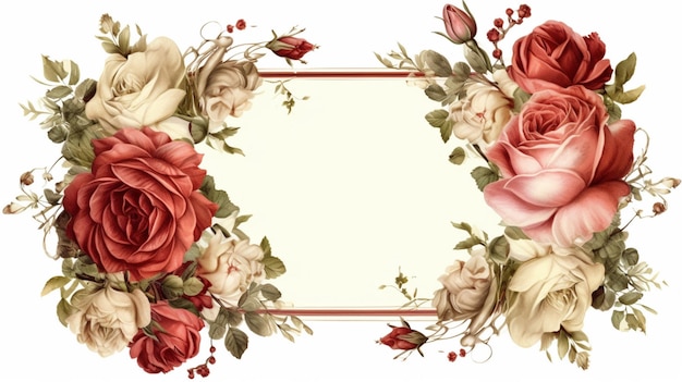 Квадратная рамка с красными и белыми розами на ней