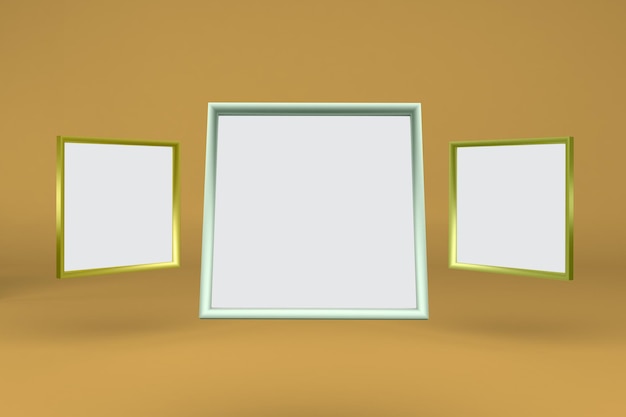 Square Frames Front Side Isolated In Yellow Background