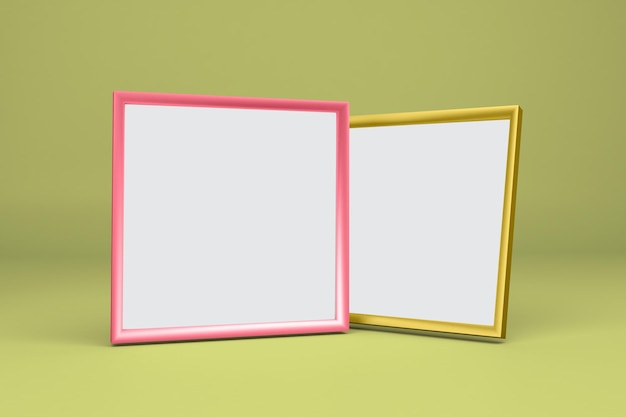 Photo square frames right side isolated in yellow background