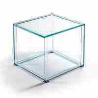 Photo a square glass cube with a square glass top sits on a white background