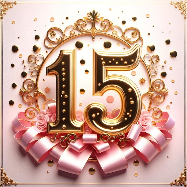 Photo square golden 15th anniversary celebration design