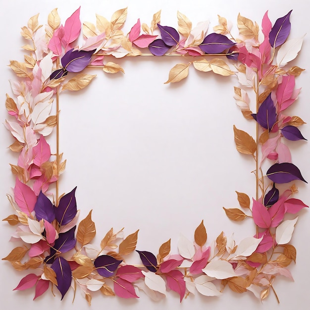 Square golden pink leaf frame