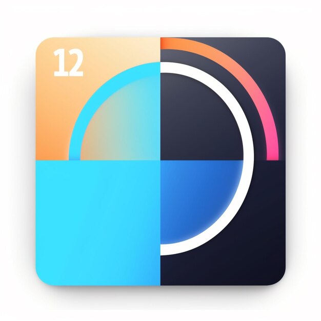 a square icon with a clock and a half circle on it generative ai