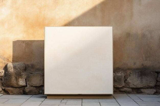 Photo square light box empty display on beige concrete wall outdoors