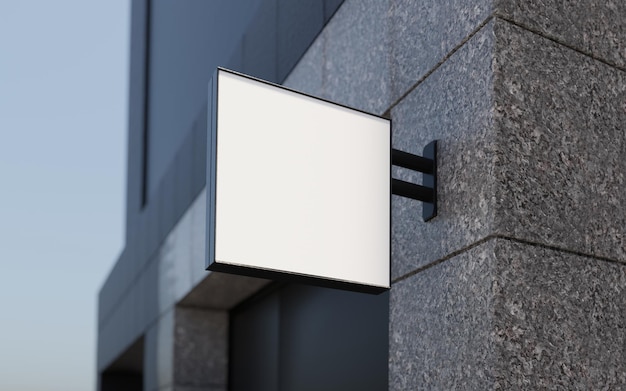 Square mockup of office template signboard on office entrance with marble columns by 3d rendering