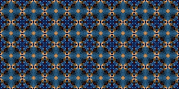 Square mosaic seamless pattern Kaleidoscope pattern gold and blue horizontal texture