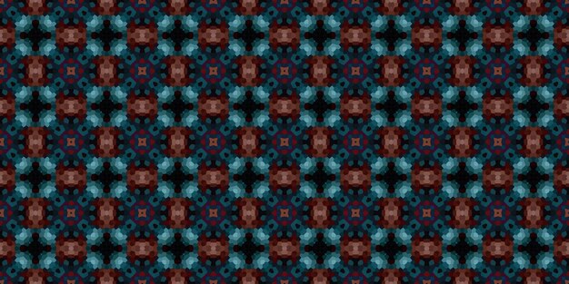 Square mosaic seamless pattern Kaleidoscope pattern gold and blue horizontal texture