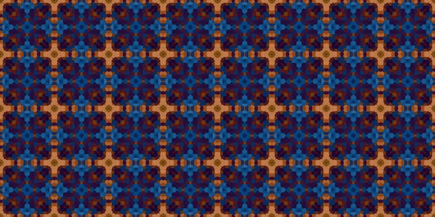 Square mosaic seamless pattern Kaleidoscope pattern gold and blue horizontal texture