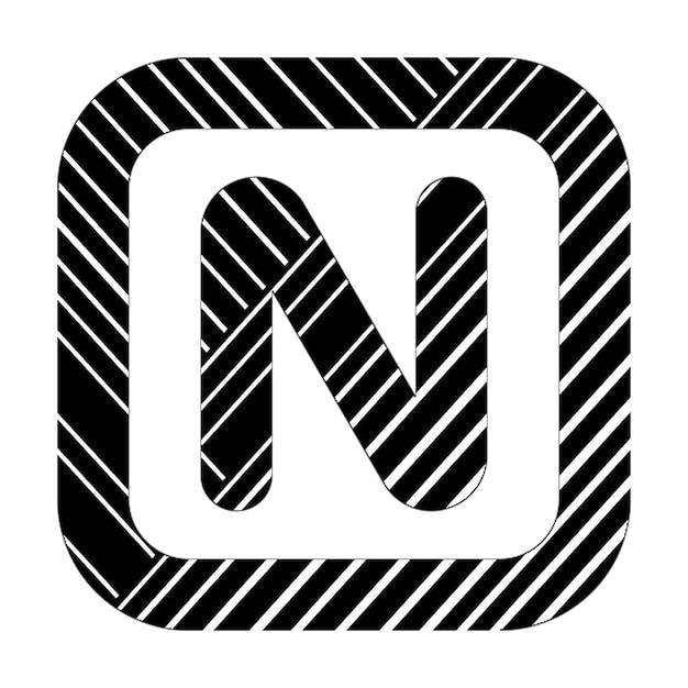 n квадратная икона черно-белые диагональные линии