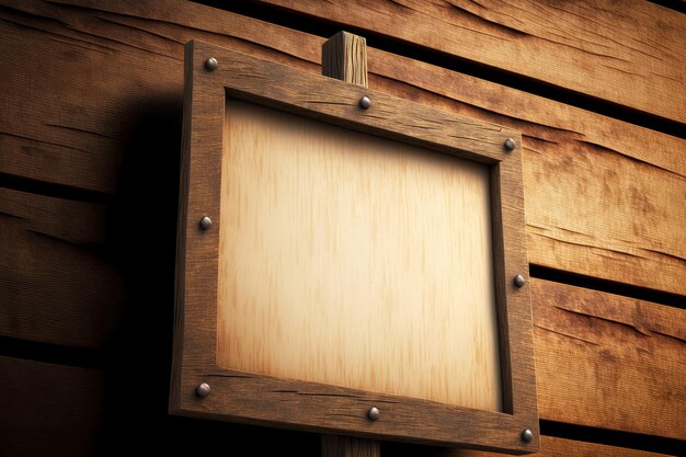 Square old plank wood frame hanging on wall in house