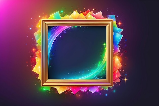 Square picture frame with rainbow magical light around it vector illustration copy space background border