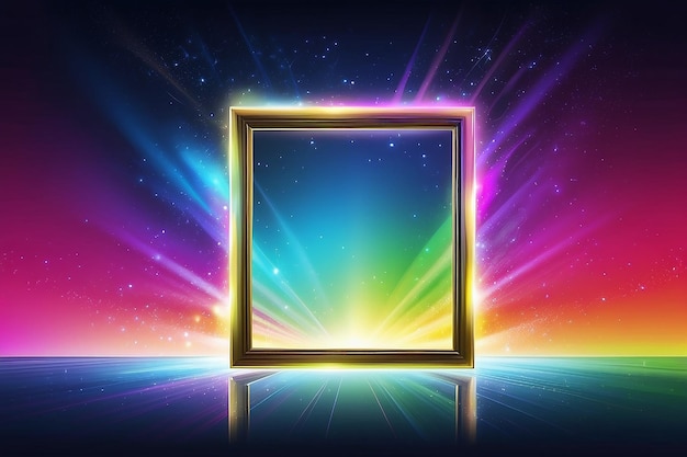 Square picture frame with rainbow magical light around it vector illustration copy space background border