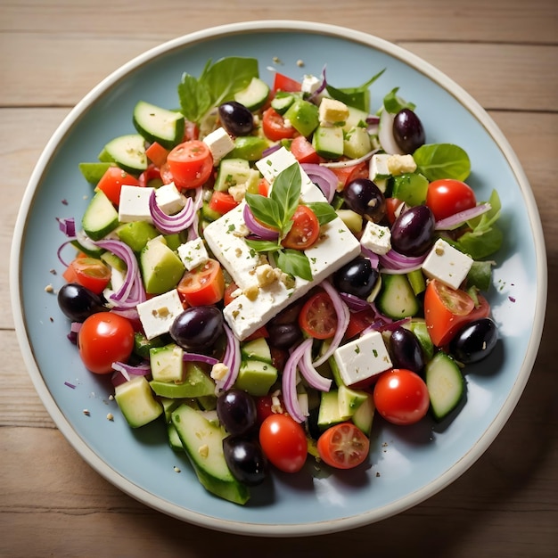 Square Plate of Greek Salad Fresh Mediterranean Delight