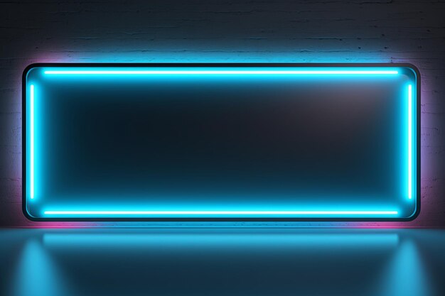 Square rectangle frame with futuristic glowing neon light effect dark border background