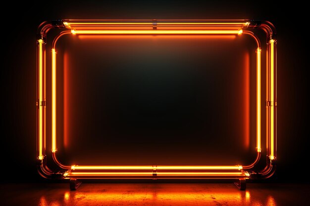 Photo square rectangle frame with futuristic glowing neon light effect dark border background