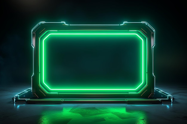 Square rectangle frame with futuristic glowing neon light effect dark border background