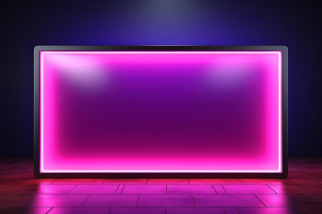 Square rectangle frame with futuristic glowing neon light effect dark border background