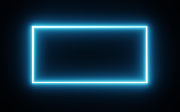 Square rectangle picture frame with blue tone neon color motion graphic on isolated black background Blue light moving for overlay element 3D illustration rendering Empty copy space middle