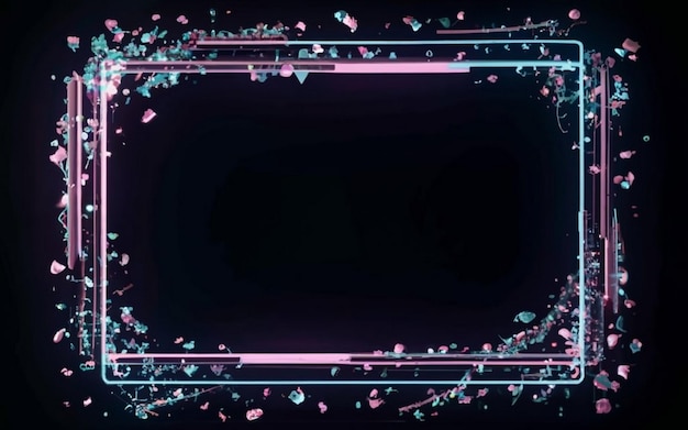 Foto quadro a quadrato rettangolare con motion graphic a colore neon a due toni su sfondo nero isolato