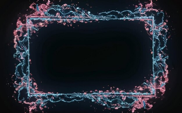 隔離された黒い背景の2色ネオンカラーモーショングラフィックの正方形の絵のフレーム