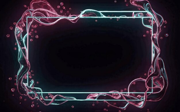 Foto quadro a quadrato rettangolare con motion graphic a colore neon a due toni su sfondo nero isolato