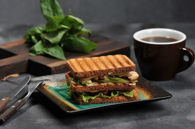 Square sandwich with chicken breast