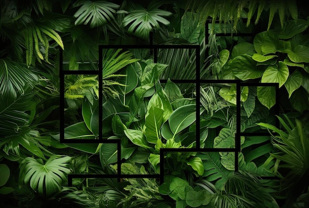 a square shape of green leaves in a large in the style of photo montage