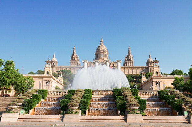 Square of Spain -  National museum of  Barcelona with fountain, Spain