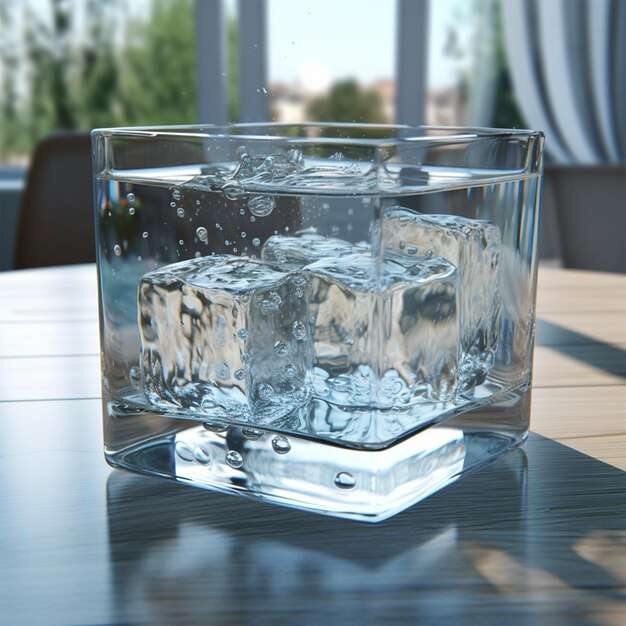 A Square water glass on a table