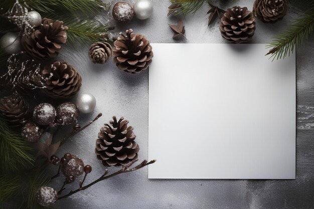 Square White Paper with Pine Cones and Fir Trees