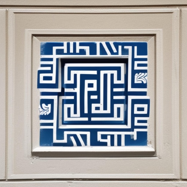 Photo a square with a blue and white pattern on it