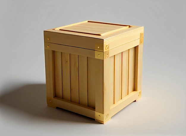 Square wooden box for shipping on a white background