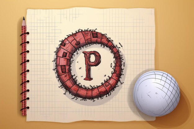 Squared and ragged notebook paper with a big pi symbol and globe in doodle style to celebrate pi day