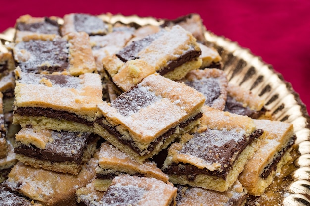 Squares of homemade chocolate tart