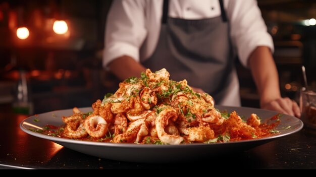 Foto il calamaro è mangiato in molte cucine in inglese il nome culinario calamari è spesso usato per i piatti di calamaro